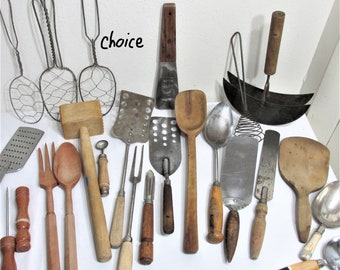 Wood Handle Utensils Choice of 1 Vintage Kitchen Tool