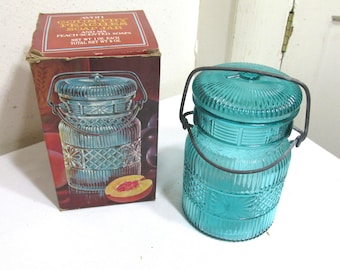 Blue Glass Jar with Wire Bail Vintage 1970s Avon in Original Box