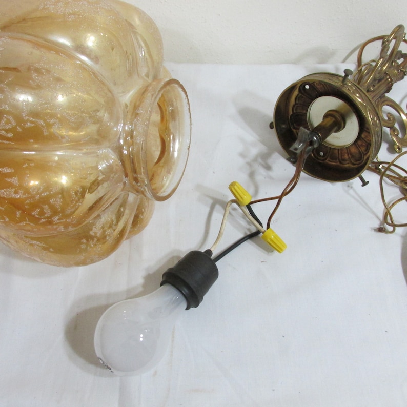 Ceiling Light Fixture Frosted Glass Globe Needs Rewiring Elegant Hollywood Regency
