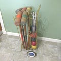 Croquet Set with Cart Vintage 5 Mallets, 5 Wood Balls, 9 Wickets, 1 Stakes