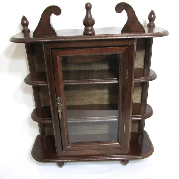 Wood Curio Cabinet with Glass Door Wall Mount or Table Top 18 Inches