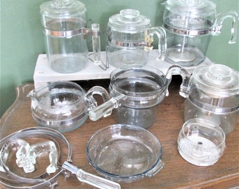 Pyrex Glass Percolator Flame Ware Vintage Pots, Pans, Parts Plus Heat Defusers