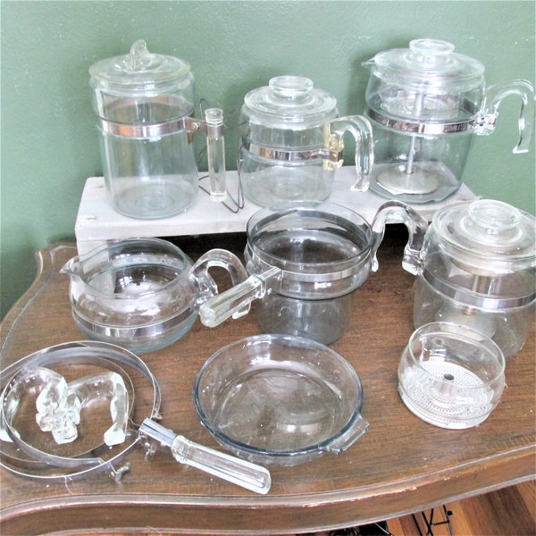 Pyrex Glass Percolator Flame Ware Vintage Pots, Pans, Parts Plus Heat Defusers