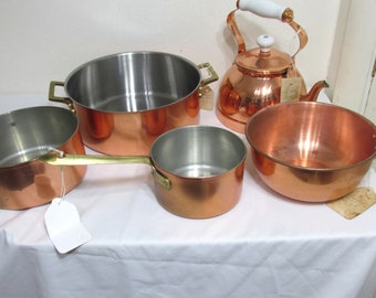 Copper Saucepans Brass Handles Choose a Vintage Bowl or Teapot