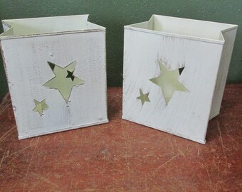 Luminary Metal Bag Vintage Set of 2 with Star Cutout design Tea Light Holder