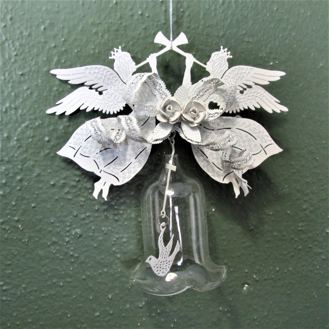 Glass Bell Dove and Angels With Trumpets Vintage Hanging Etsy