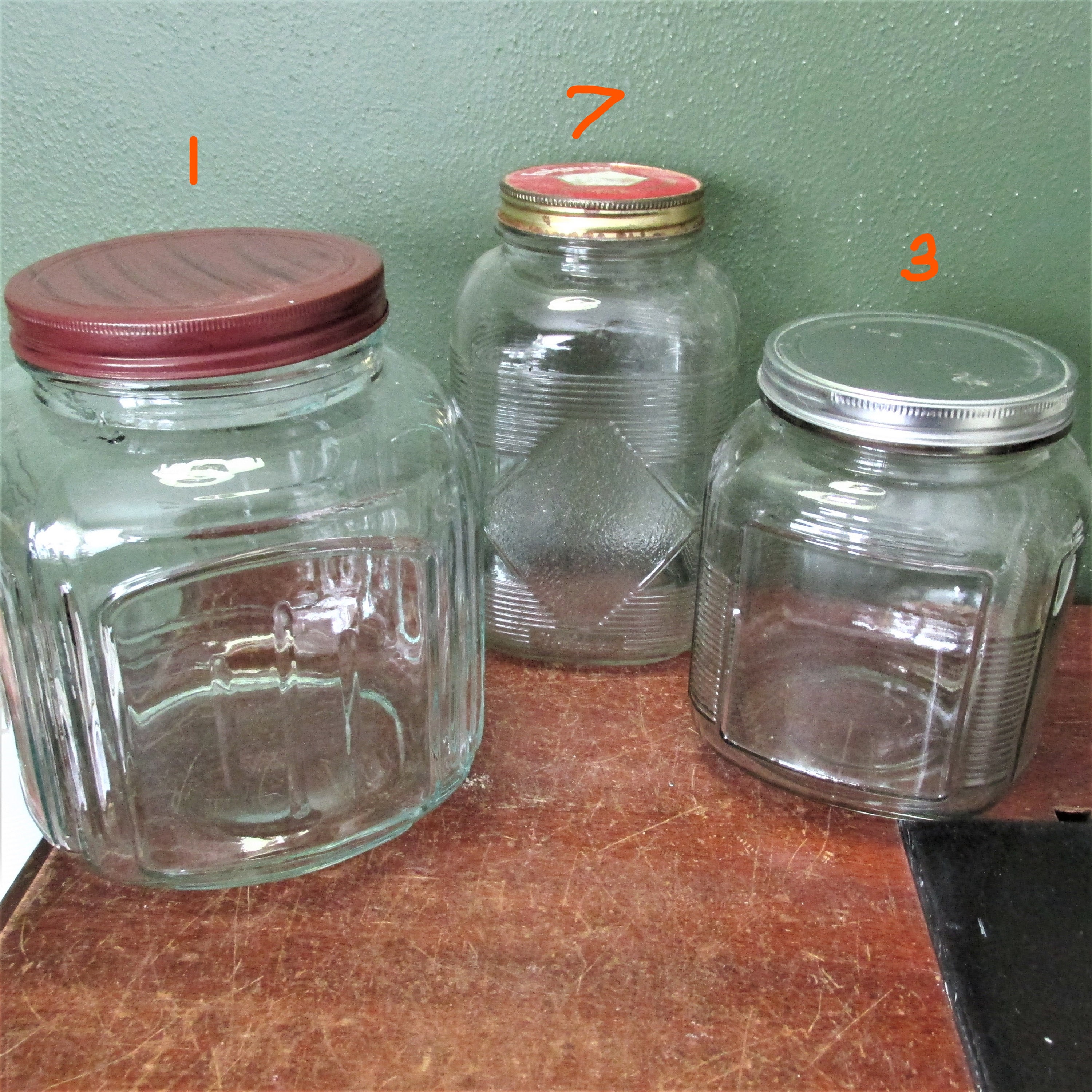 Tall Vintage Grocery Store Clear Glass Jar with White Metal Lid
