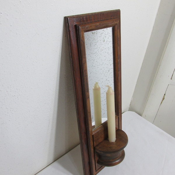 Candle Sconce Mirror Vintage Wood Framed