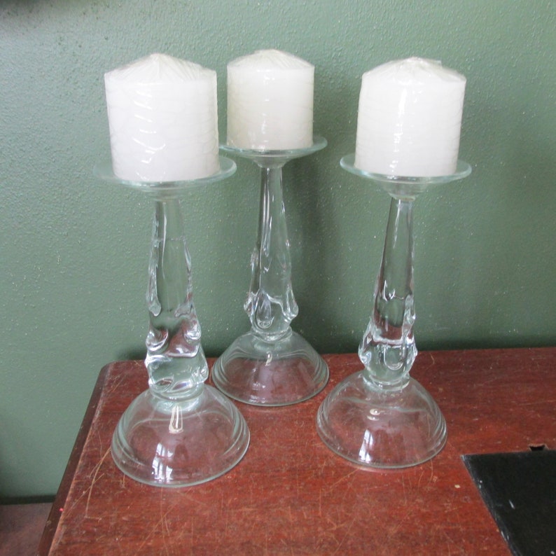 Hand Blown Clear Glass Pedestal Candle Holder for Pillar Style Etsy