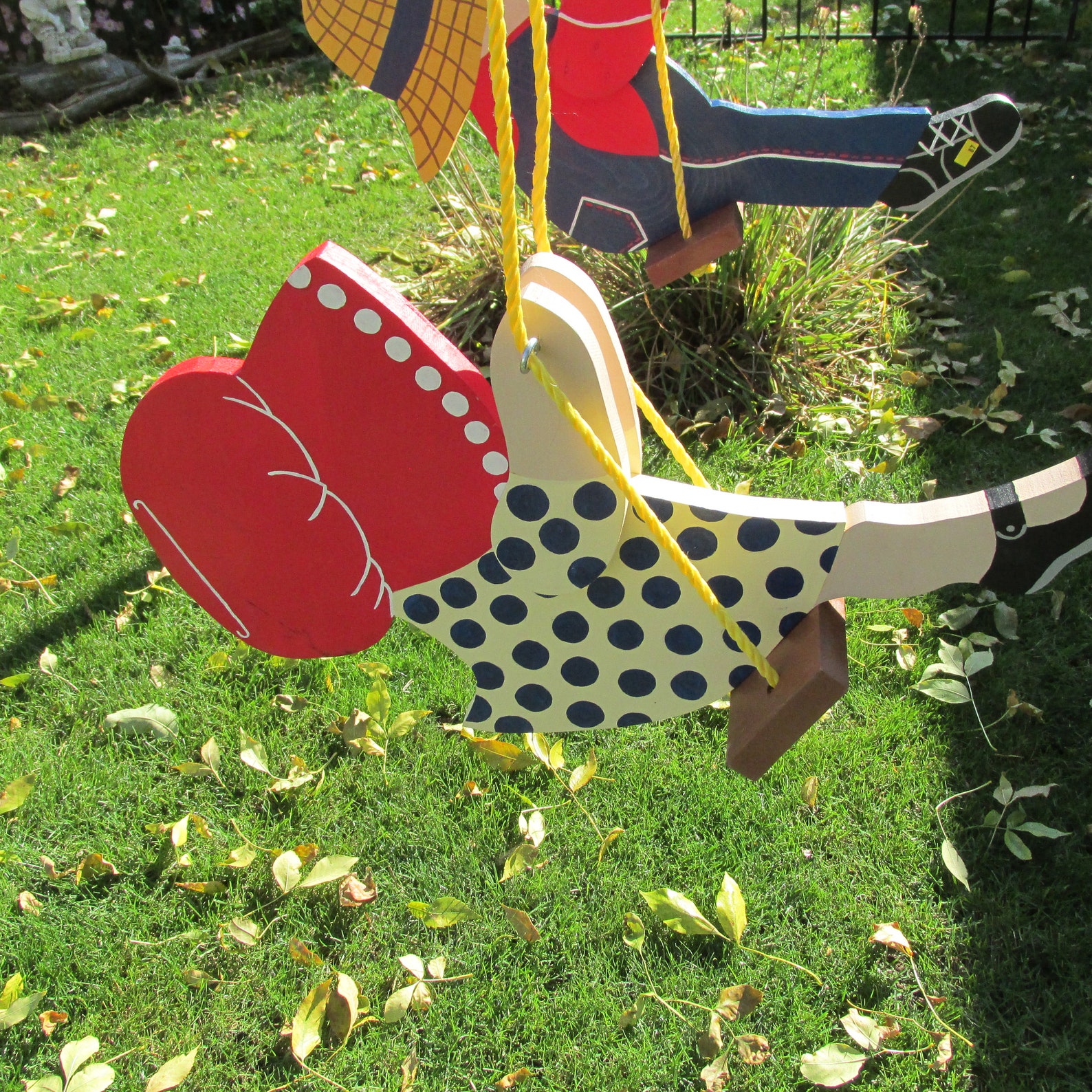 Tree Ornament Hanging Yard Art Wood Children Swinging Vintage Etsy