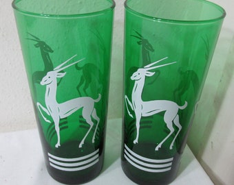 SET OF 4! Vintage TOM COLLINS GLASSES, FOREST Green Color, Mid