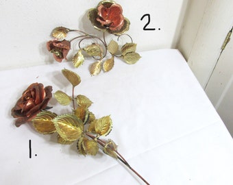 Copper Flower Wall Decor Choose Vintage Single or Double Metal Rose Stem