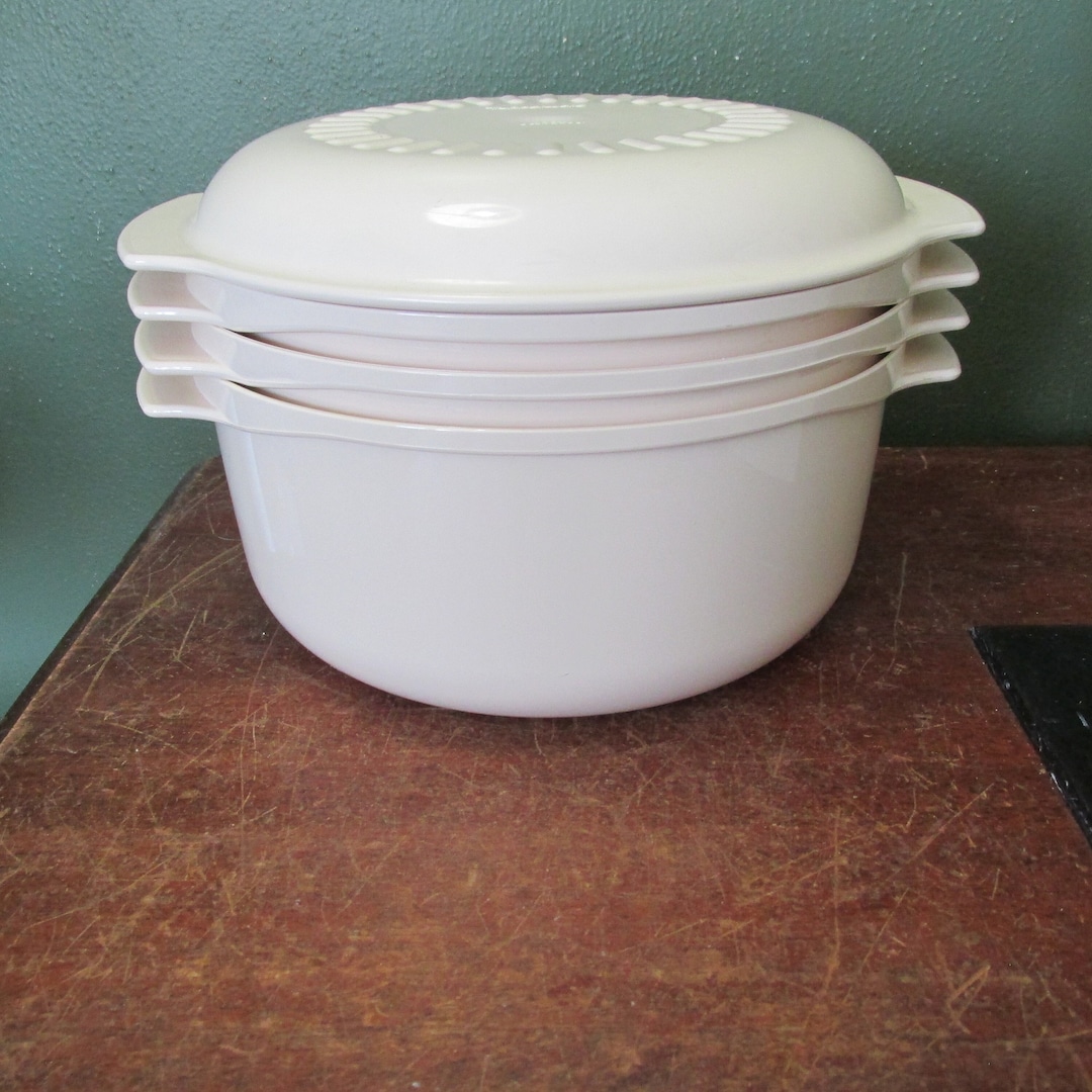 Tupperware Steam N Serve Microwave Stack Cooker 4 Piece Vintage Almond ...