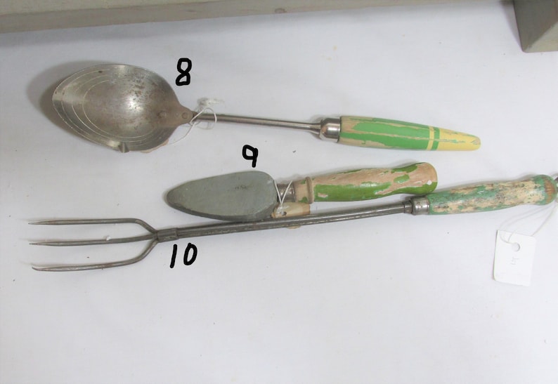 Green Wood Handle Utensils Choice of 1 Vintage Kitchen Tool Etsy