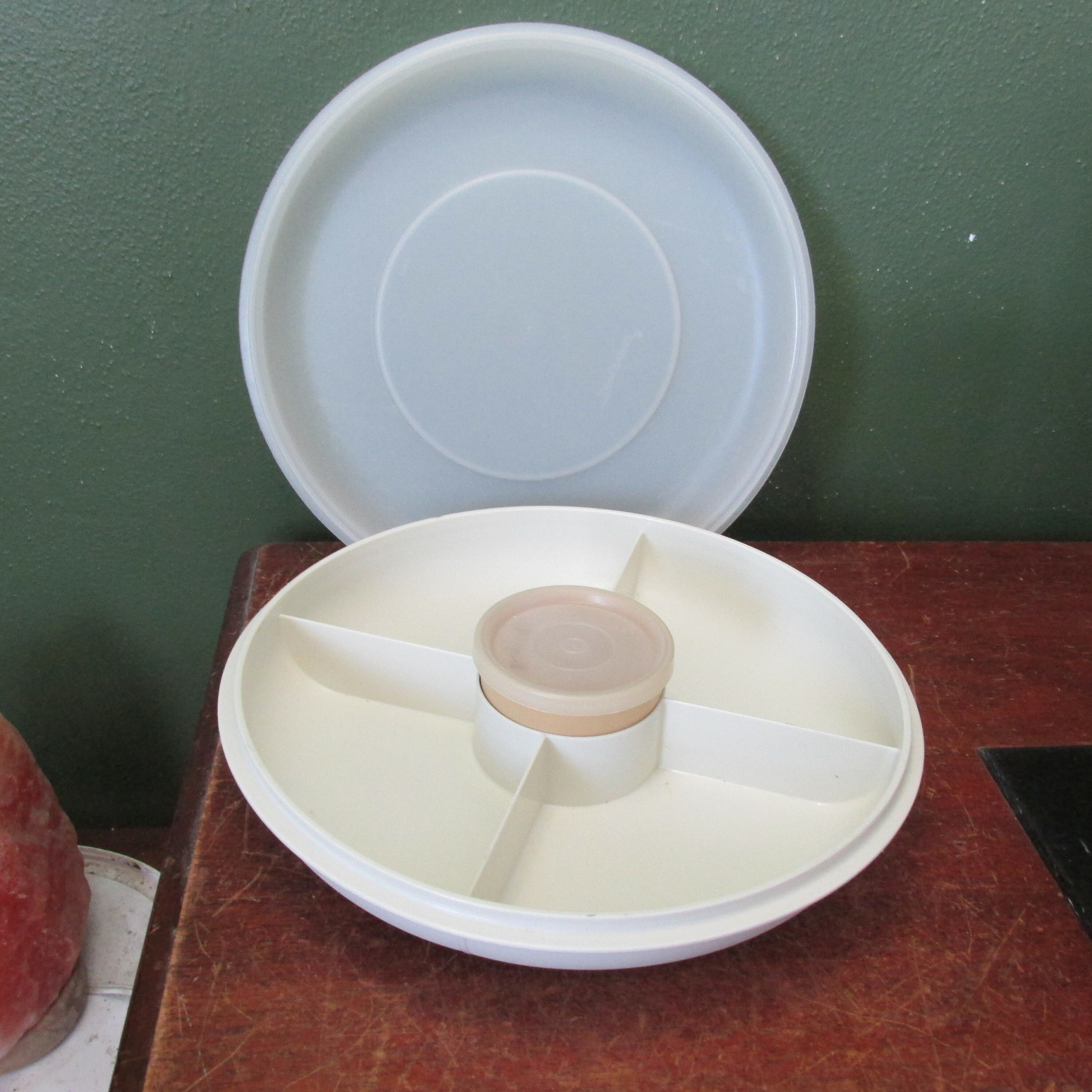 Tupperware Serving Center Small Vintage Relish Tray Almond Storage
