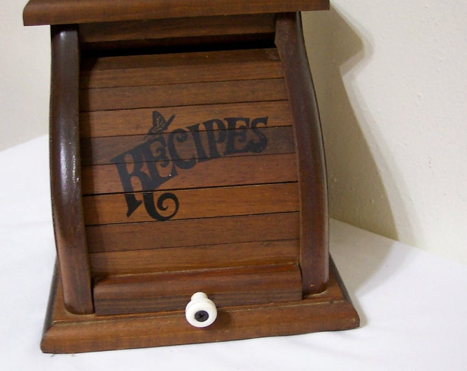 Recipe Box, Roll Top Recipe Box, Kitchen Recipe Box, Wood Recipe Box Etsy