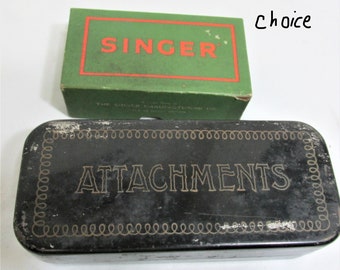 Sewing Machine Attachments Choice of Vintage Metal Hinged or Singer Green Cardboard Box