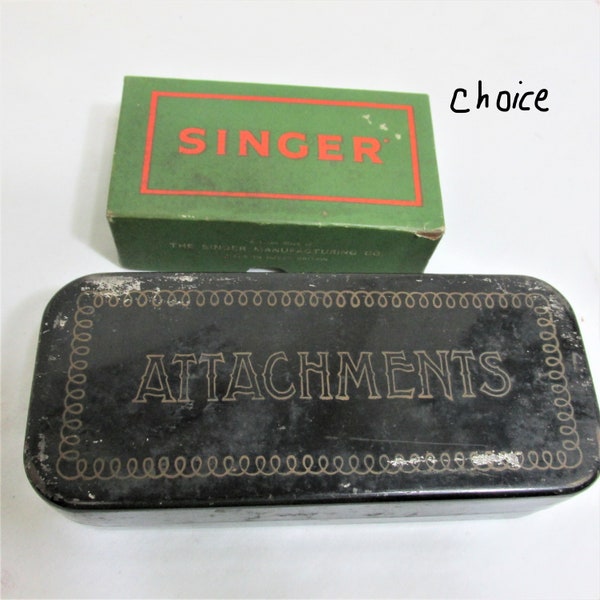 Sewing Machine Attachments Choice of Vintage Metal Hinged or Singer Green Cardboard Box