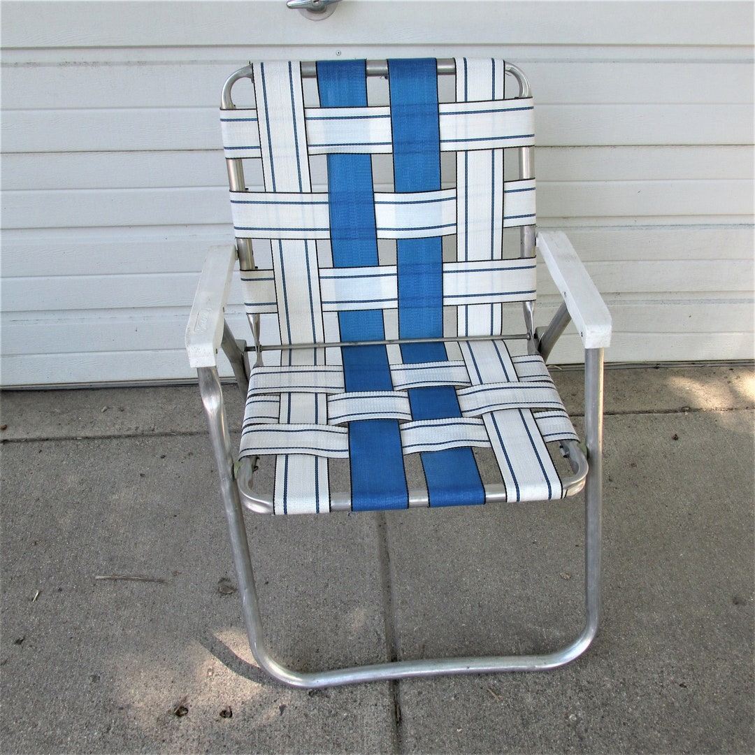 Lawn Chair Webbed Folding Aluminum Choice Vintage Blue and White
