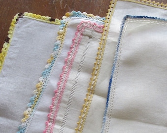 Ladies Handkerchief Lot of 5 Vintage Crocheted Edge