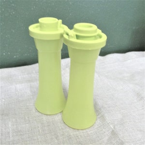 Fancy Salt & Pepper Shakers - Vintage - 5.5 H - Plastic - Pedistal bottom