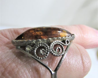 Tiger Eye Ring Oblong Vintage Size 8