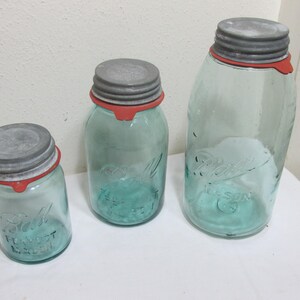 Blue Ball Mason Jars with Zinc Lids Vintage Set of 3