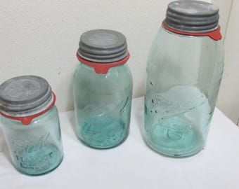 Ball Mason Jars with Zinc Lids Vintage Blue Set of 3