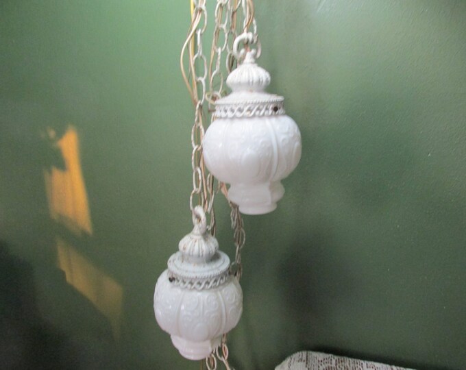 Hanging Swag Light Double Ceiling Fixture Milk Glass Globes Etsy