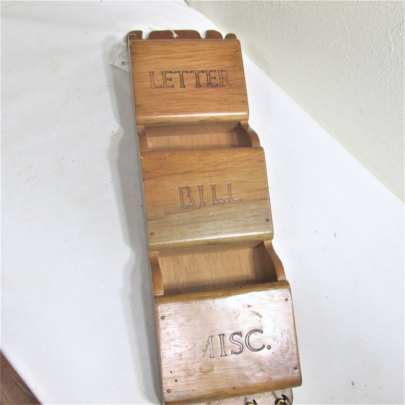 Letter Holder Wood Vintage Organizer With Key Hooks Wall Etsy
