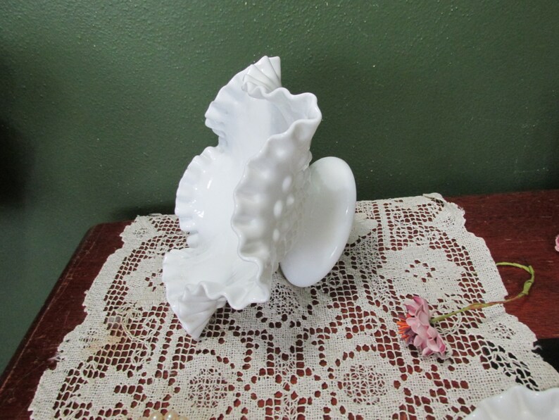 Fenton Milk Glass Pedestal Bowl 8 inch Hobnail