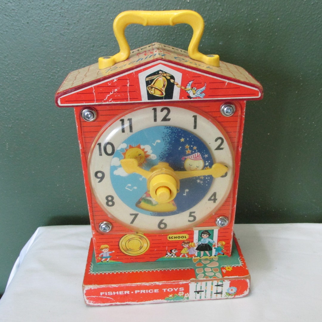 Fisher Price Teaching Clock Vintage Wood Toy Music Box Etsy
