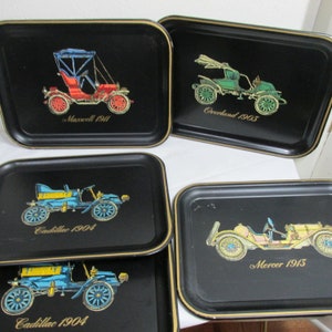 Metal Serving Trays Vintage Antique Car Design Set of 5