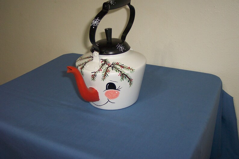 Tea Pot Hand Painted Snowman Tea Kettle OOAK Etsy
