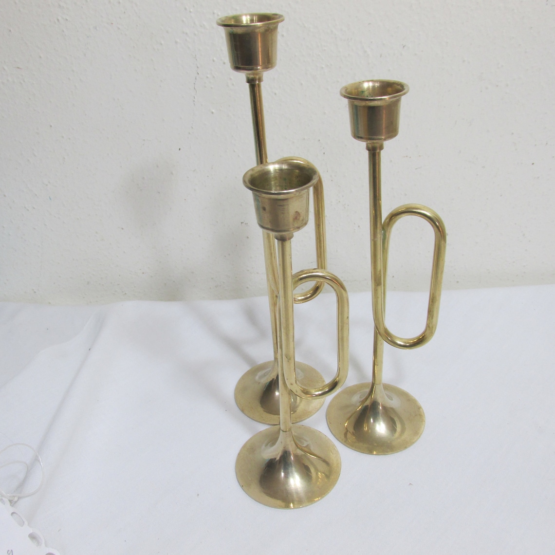 Brass Horn Candle Holder Vintage Set of 3 Graduating Etsy