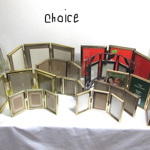 Tri-fold Picture Frames Choose Vintage Metal Hinged Set with Glass