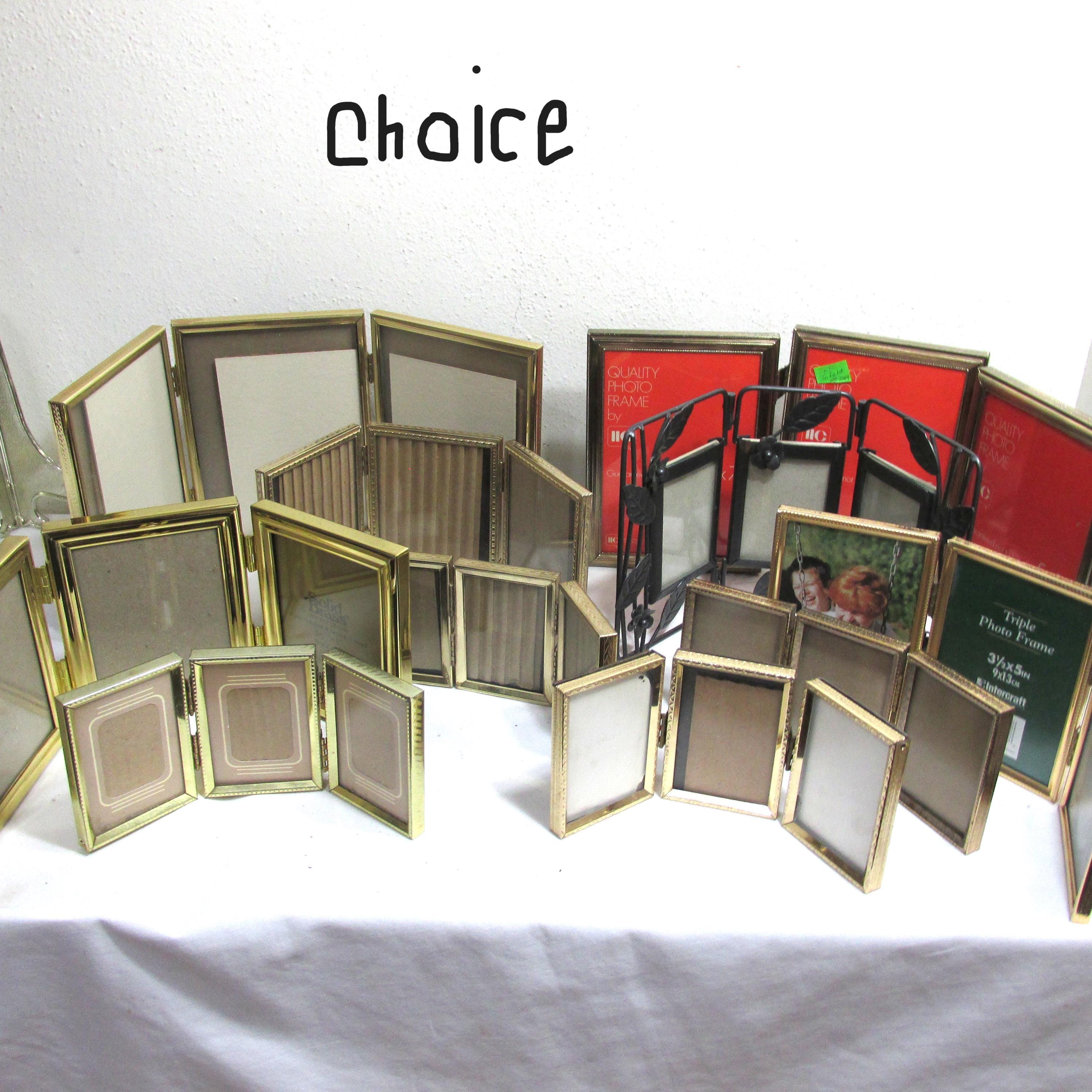 Tri-fold Picture Frames Choose Vintage Metal Hinged Set With Glass