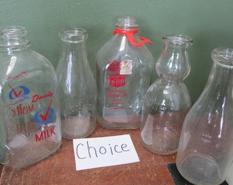Glass Milk Bottle Vintage Choice of 1 Home Milk Delivery Jar