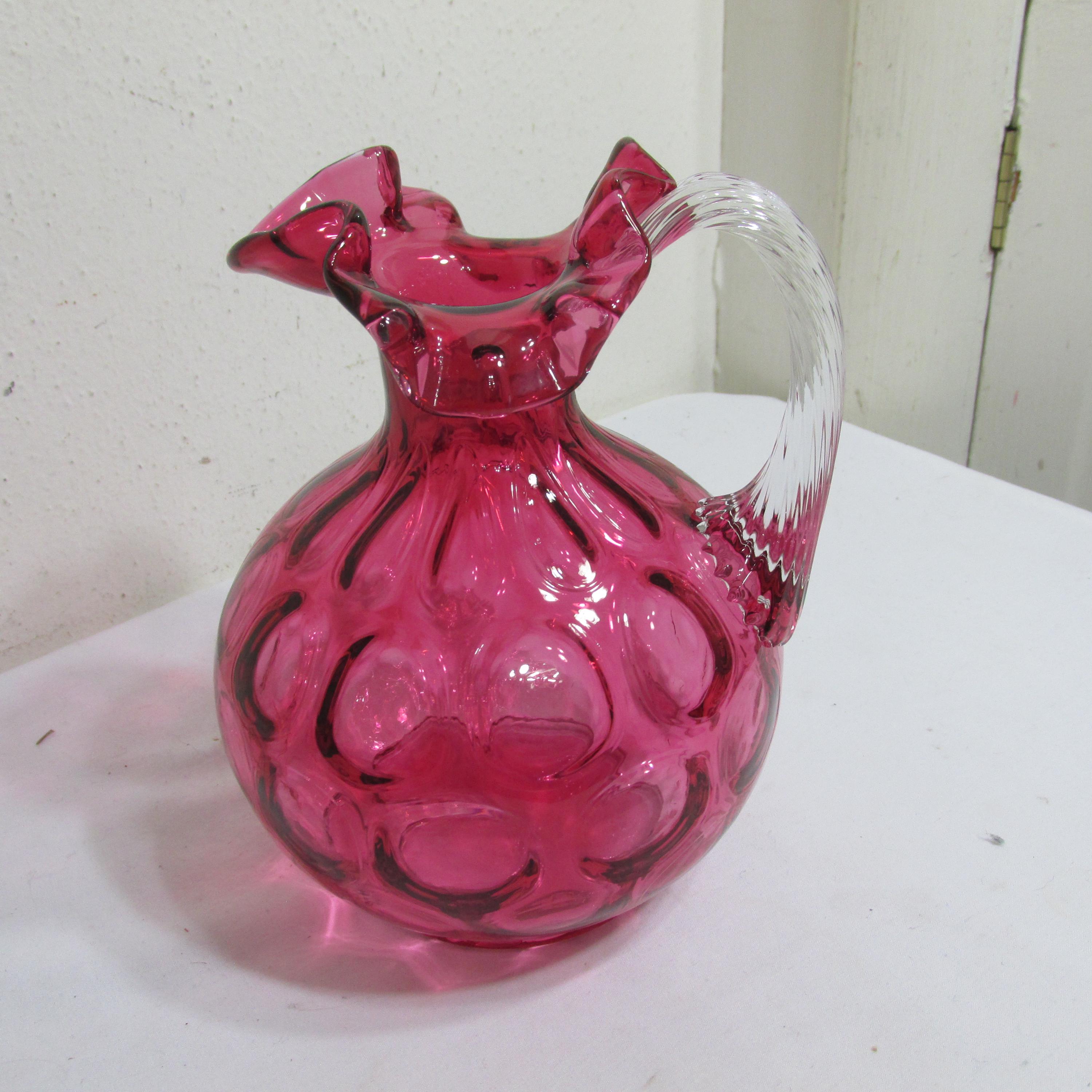 Fenton Cranberry Glass Dot Optic Vintage Pitcher Clear Handle - Etsy