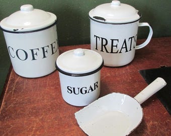 White Enamel Kitchen Decor Sugar Cannister