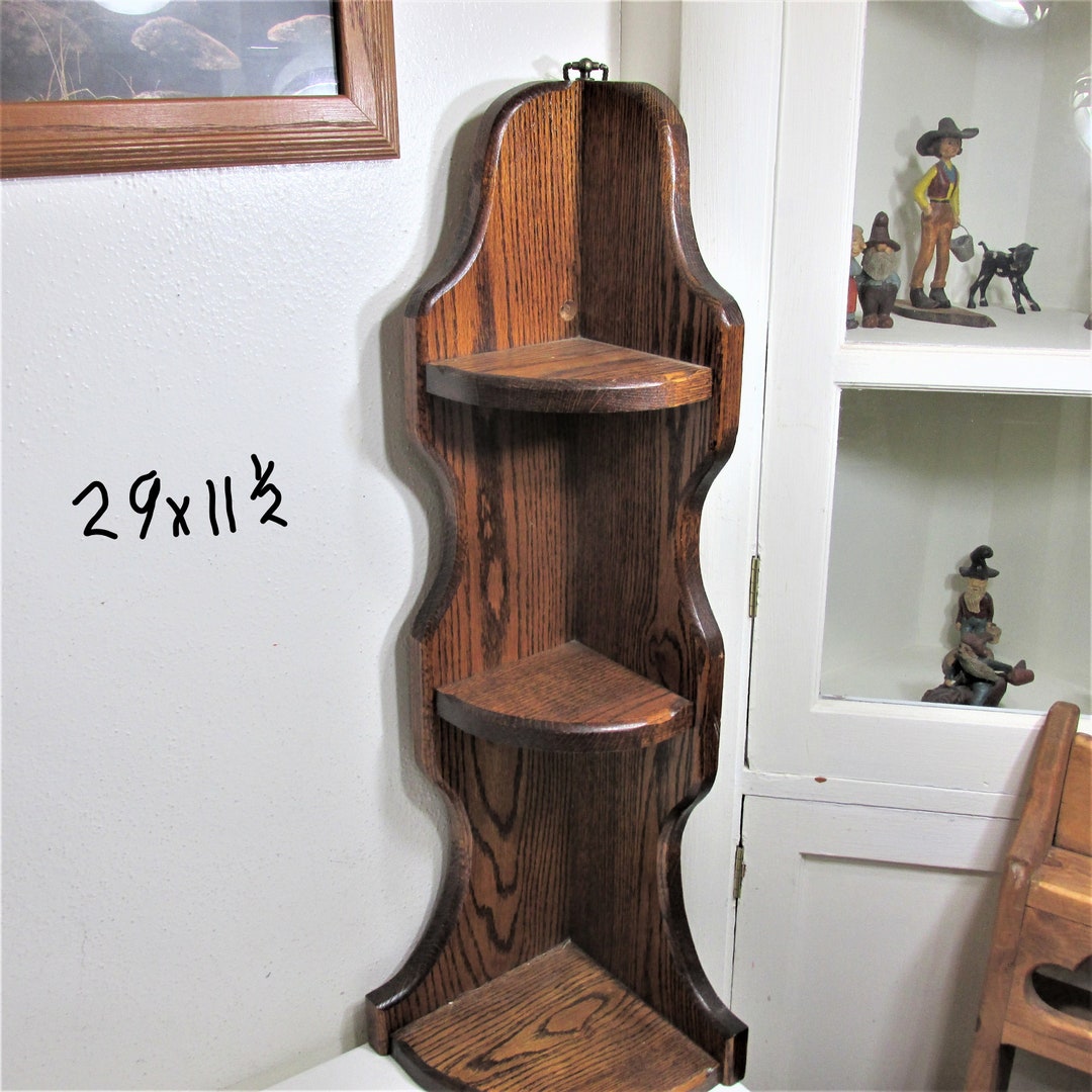Oak Corner Shelf Vintage 3 Tier Wood Display Etsy