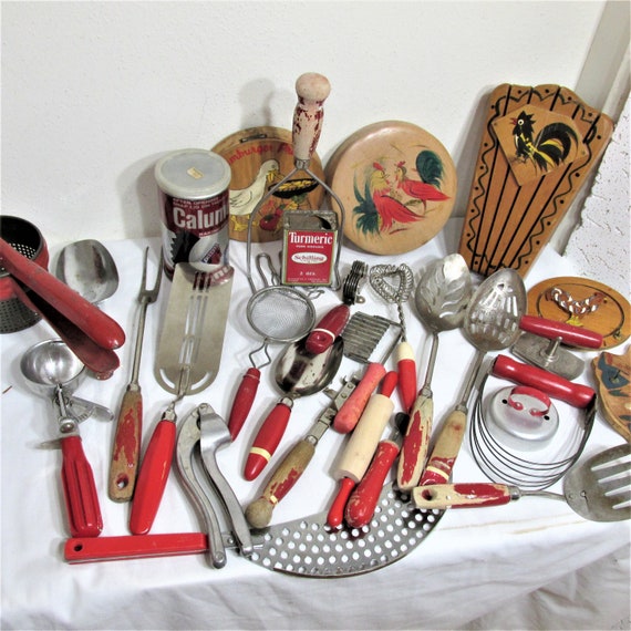 Kitchen interior vintage style on rustic wooden background/ Vintage  kitchenware Stock Photo