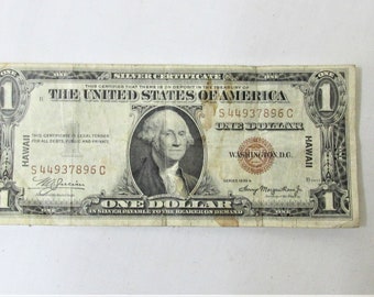 Hawaii Silver Certificate One Dollar 1935 A Vintage from WWII