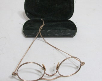 Gold Wire Eyeglasses Vintage Case and Spectacles with NO Lens