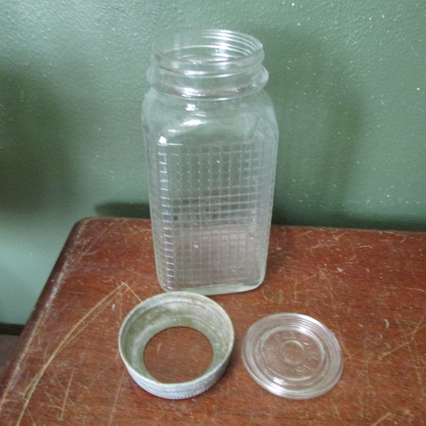 Jars Owens Illinois 1 Only Vintage Grid Design with Zink and Glass Lid Quart Size