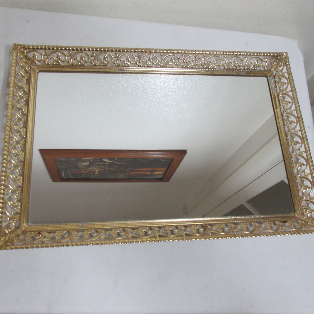 Vanity Mirror Perfume Tray Vintage Filigree Framed 11 X 16 Etsy