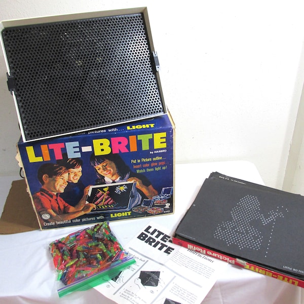 Lite-Brite Toy to Create Colorful Glowing Pictures Sheets, Pegs and Instructions Included 1967 Hasbro