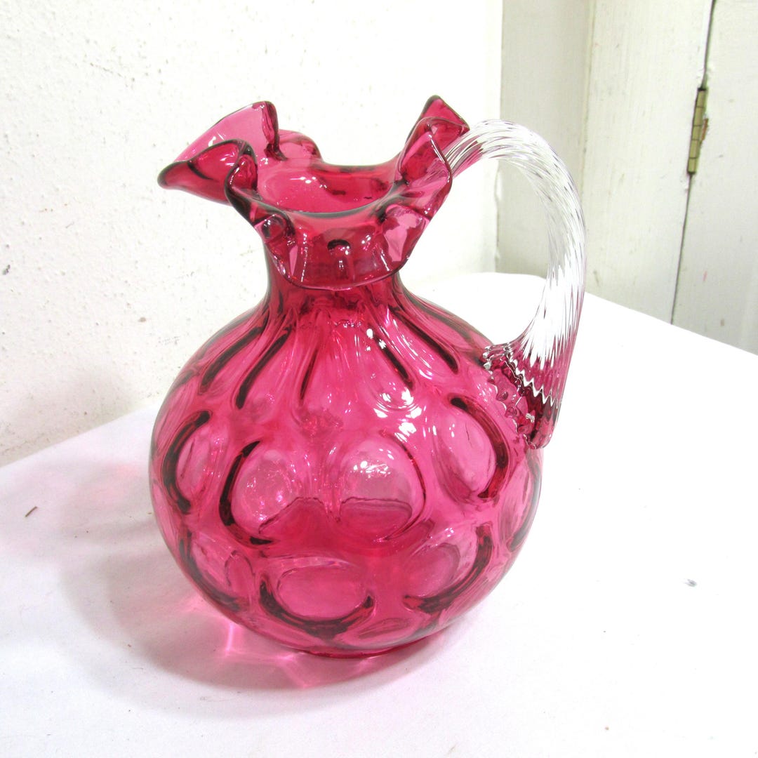 Fenton Cranberry Glass Dot Optic Vintage Pitcher Clear Handle - Etsy