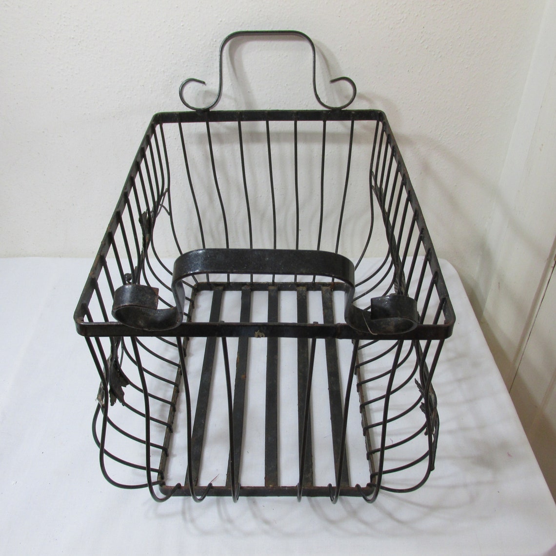 Black Metal Basket Large Size With Ridged End Handles Etsy
