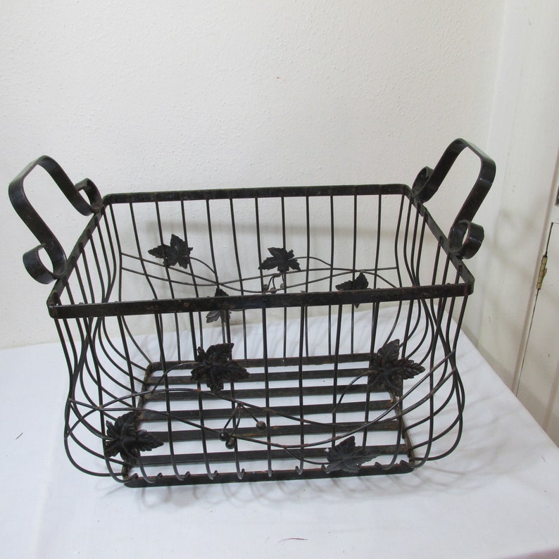 Black Metal Basket Large Size With Ridged End Handles Etsy